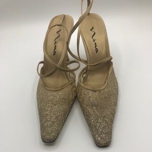 Nina Gold Slingback 3 inch Heels  Size 8